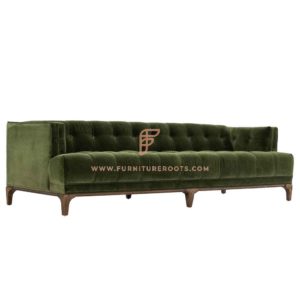 Divano Chesterfield con struttura in legno massello e rivestimento verde oliva