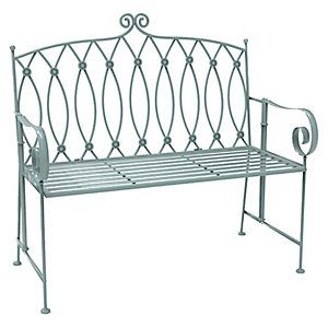 3-Seater Victorian-Design Metal Bench with Wooden Seat and Front Legs